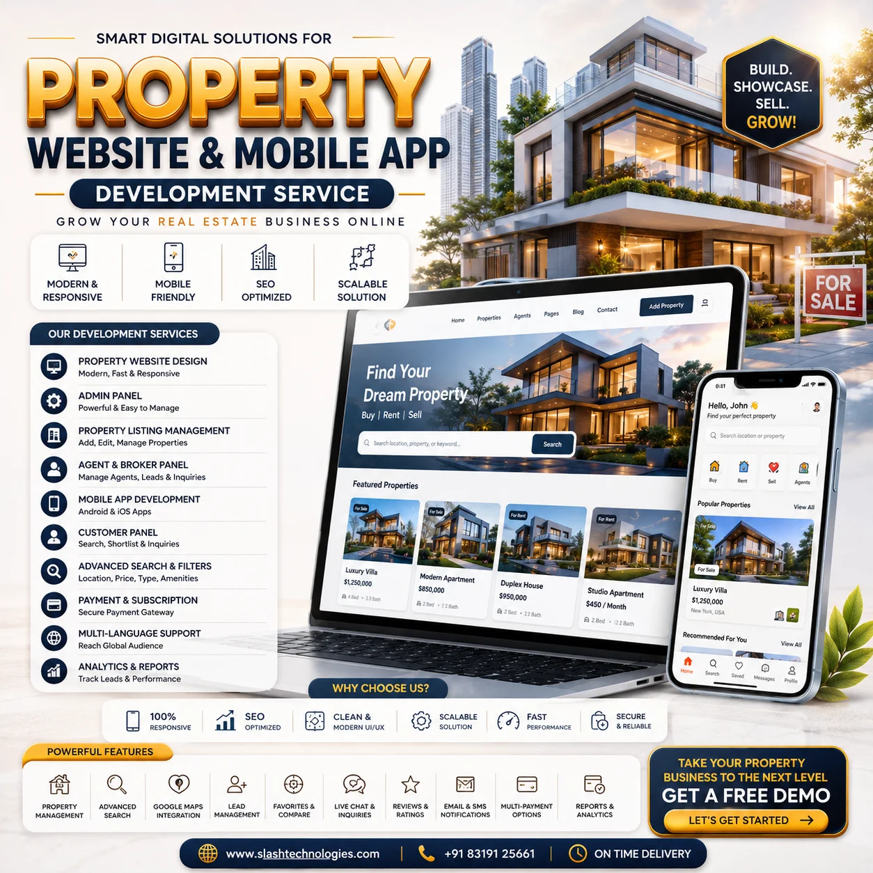 Property Website and mobile app development service slash technologies