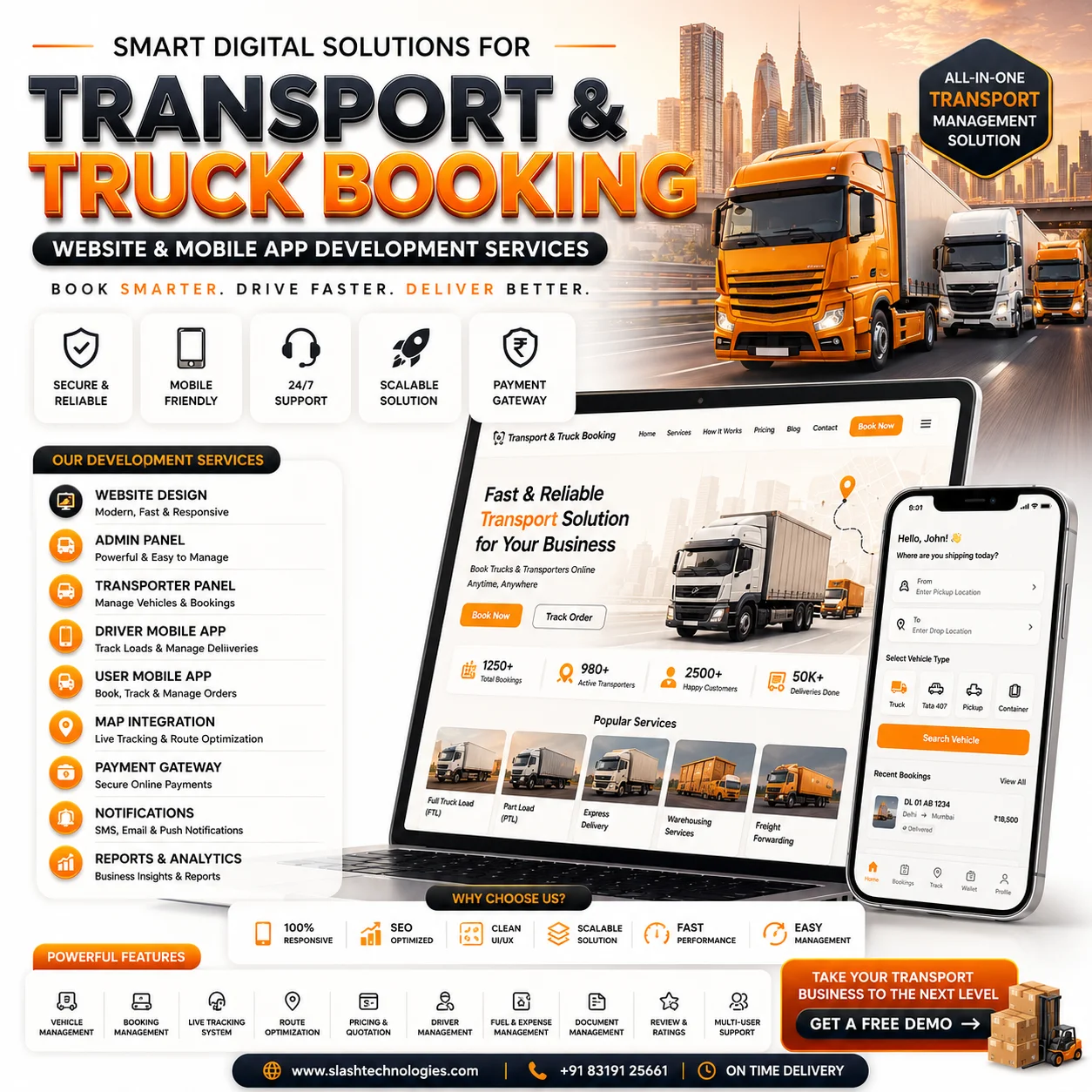 Transport and truck Booking Mobileal website design services slash technologies